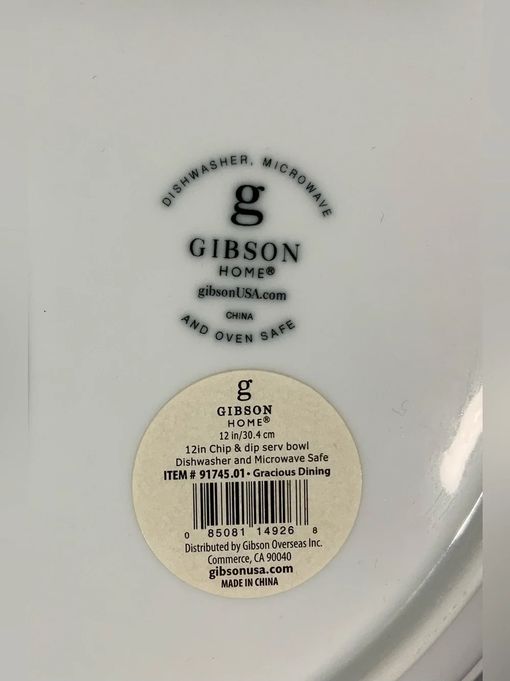 Gibson Home Gracious Dining 12” White Chip & Dip Serving Bowl